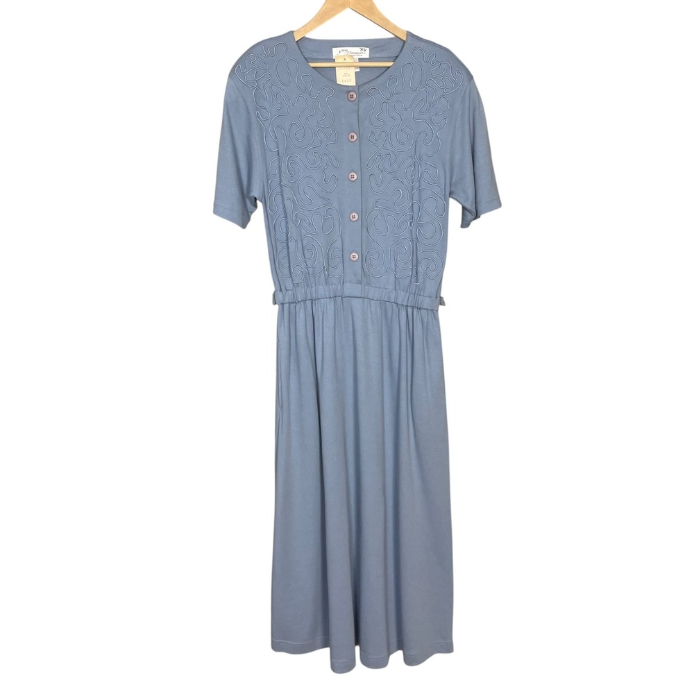 Vintage Deadstock Norm Thompson Dress 90s NO BELT Embroidery Short Sleeve Cotton
